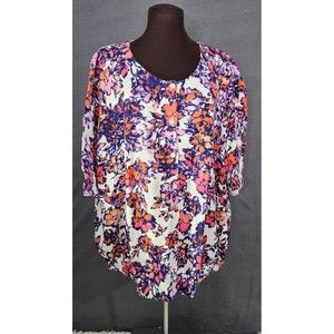 NEW Woman‎ Within White Colorful Floral Short Sleeve Cardigan Sweater 4X 34/36